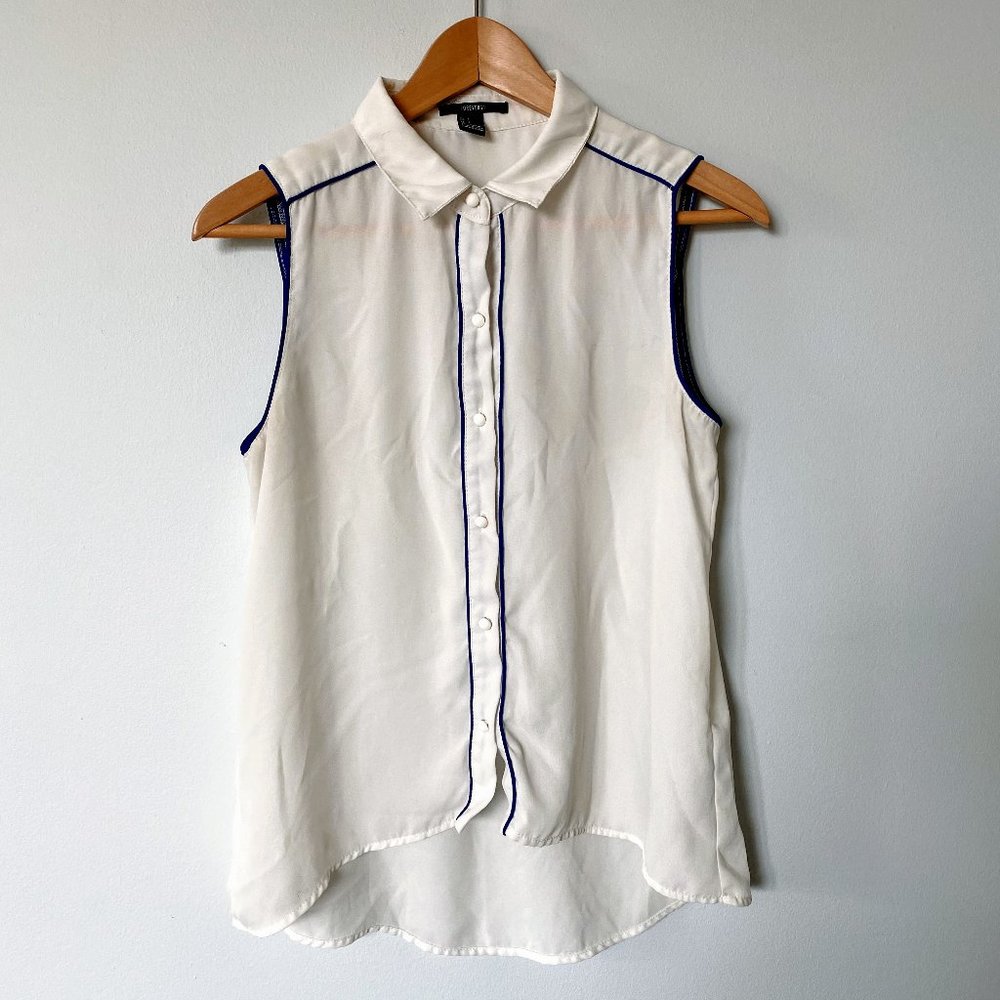F21 Nautical Collared White/Navy Blouse